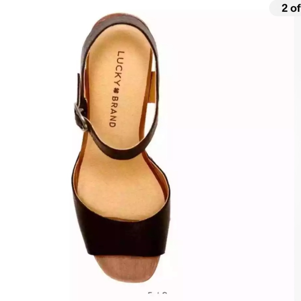 NWOT! Lucky Brand Zashti Black Wedge Sandals. Size 10 - Picture 4 of 14